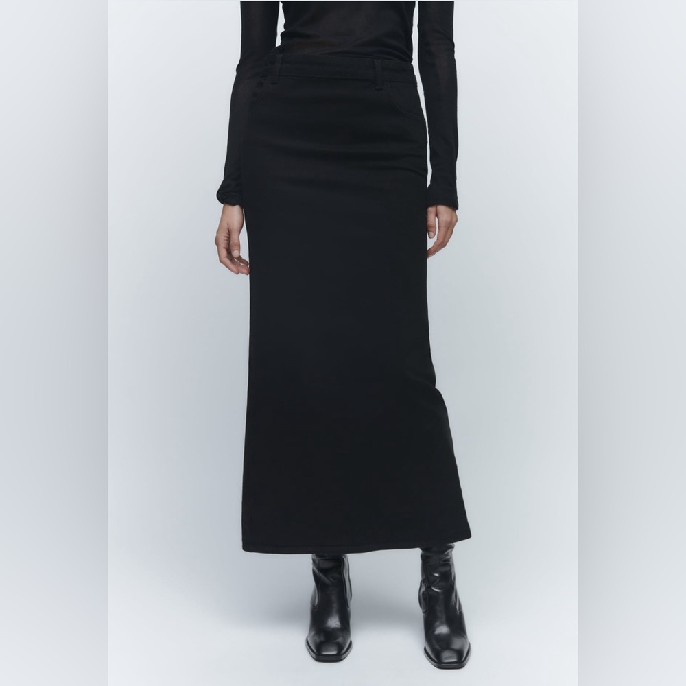 Zara black denim maxi skirt